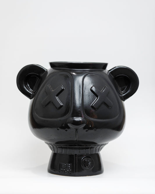 Florero Panda Atómico Negro del Imaquinario de Yute y Tocuyo, mediano